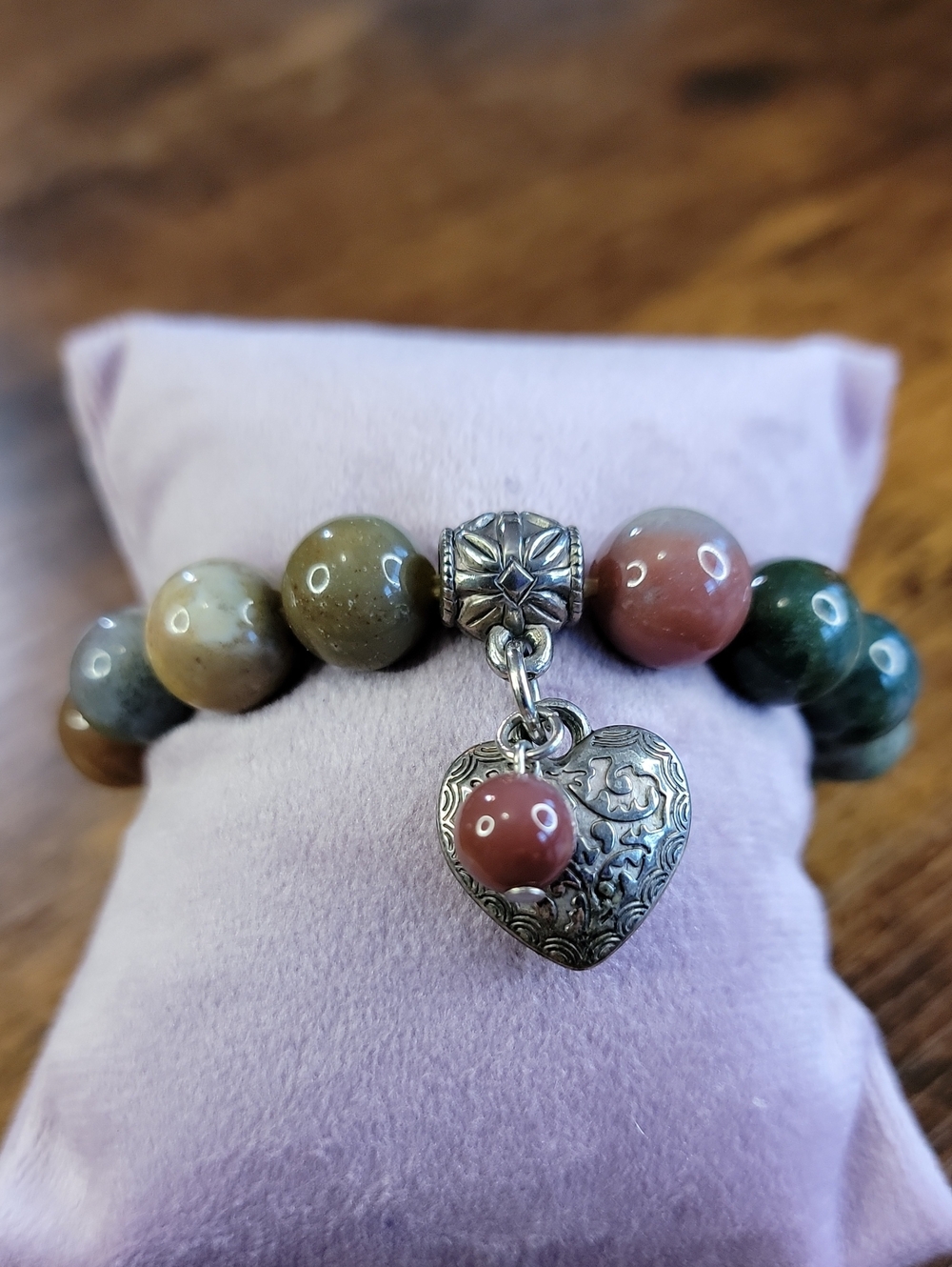Agate Stretch Bracelet with Heart Charm